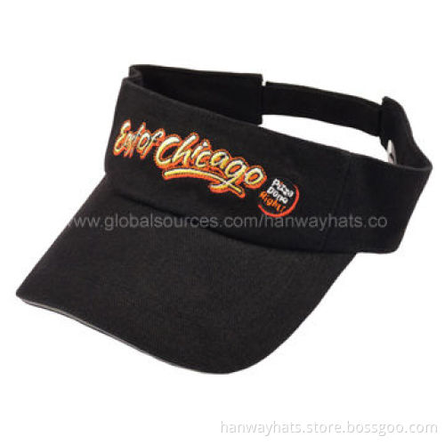 Black Cotton Twill UV Sun Visor Hats with Embroidery Logo and Velcro Strap at BackNew